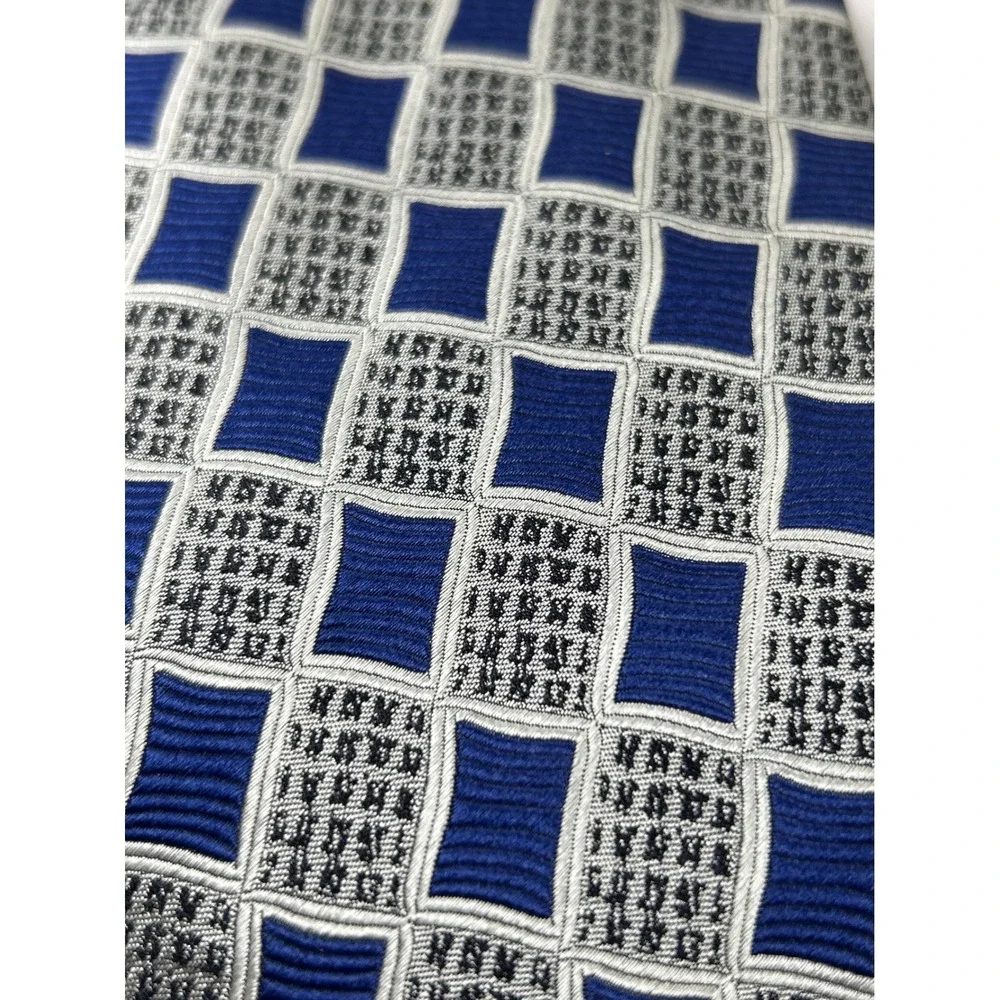 Stefano Milano Mens Silk Tie Blue Silver Geometric Square Pattern Handmade Italy